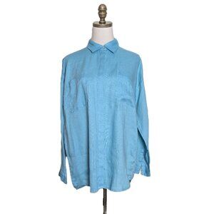 NWOT J. Jill Love Linen Shirt Size S Blue Hidden Button Up Long Sleeve Nautical